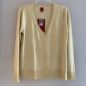 NWT Dressy gold flecked vee neck cardigan. Button down front. Long sleeves. M
C
